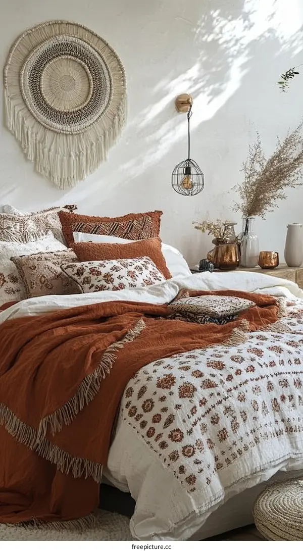 Bohemian Bedroom Decor with Warm Colors