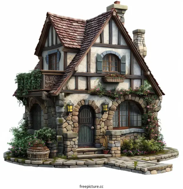 Medieval Stone Cottage Illustration