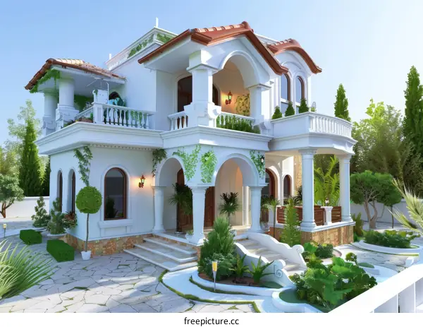 A magnificent three-story villa with a swimming pool