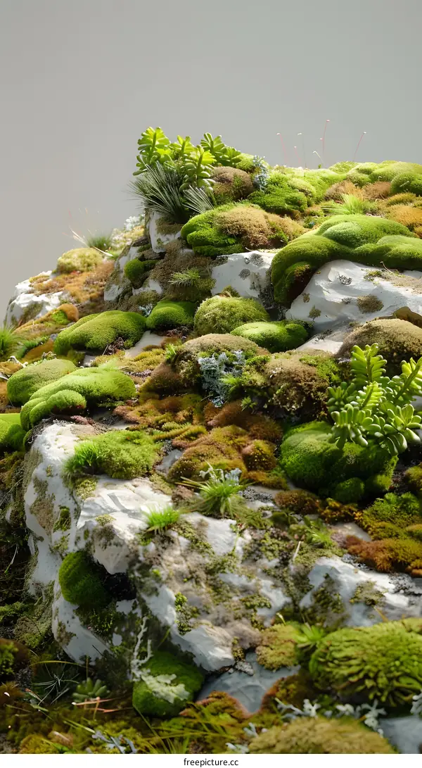 Green Moss Covered Rock Formation
