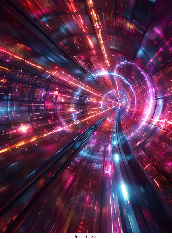 A glowing tunnel of colorful lights