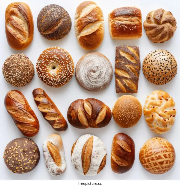 Various Types of Bread on White