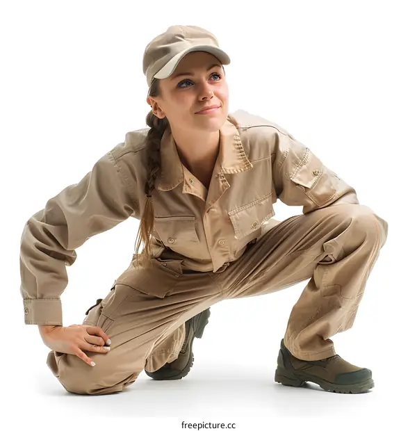 Woman in Workwear Crouching