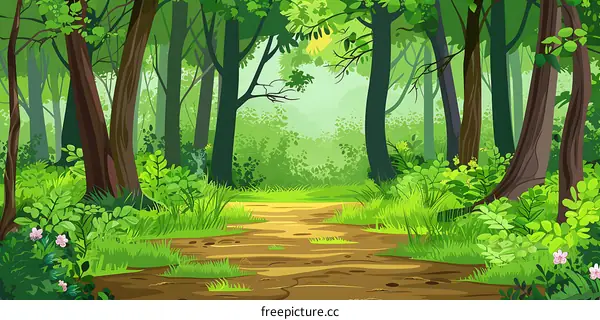 Green Forest Path with Lush Greenery