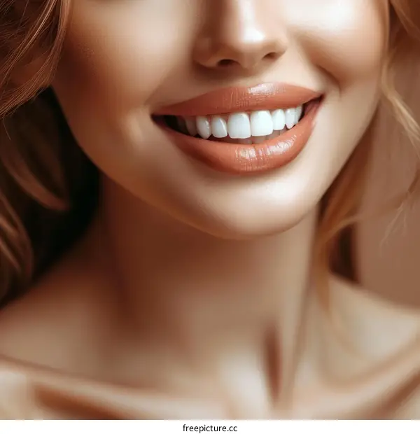 Close-up of a woman's perfect smile with white teeth and pink lips