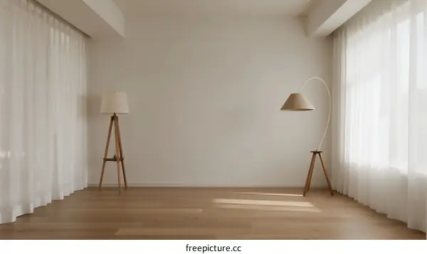 Minimalist room with two lamps and sheer curtains
