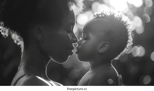 Black and white photo of a mother and her child
