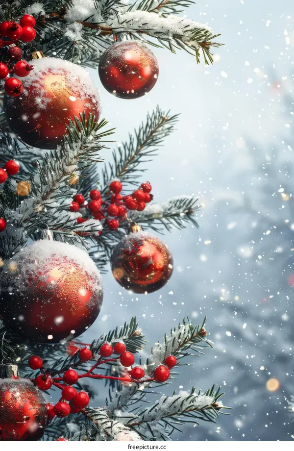 Christmas Decorated Tree with Ornaments in Red and Gold