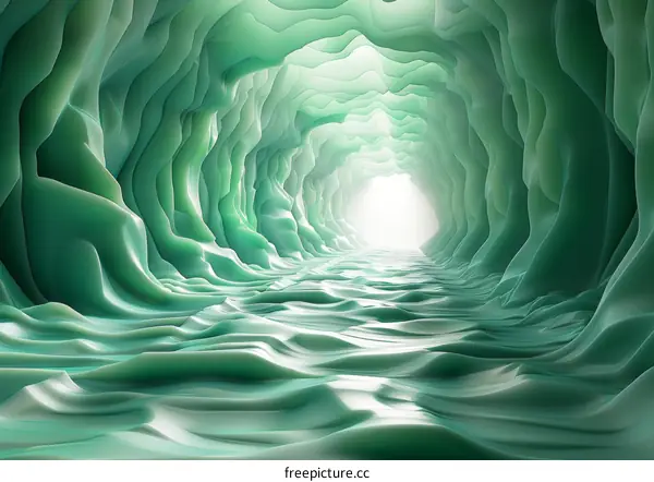 Mystical Journey Through a Glowing Green Cave