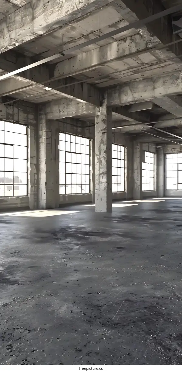 Empty Concrete Warehouse with Large Windows