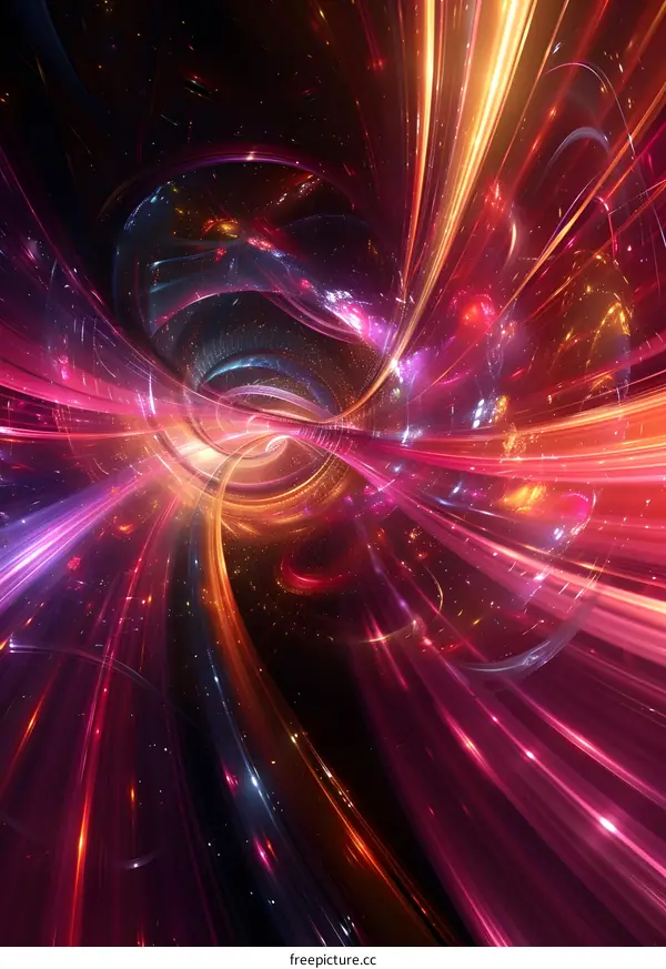 Colorful abstract glowing light trails in space