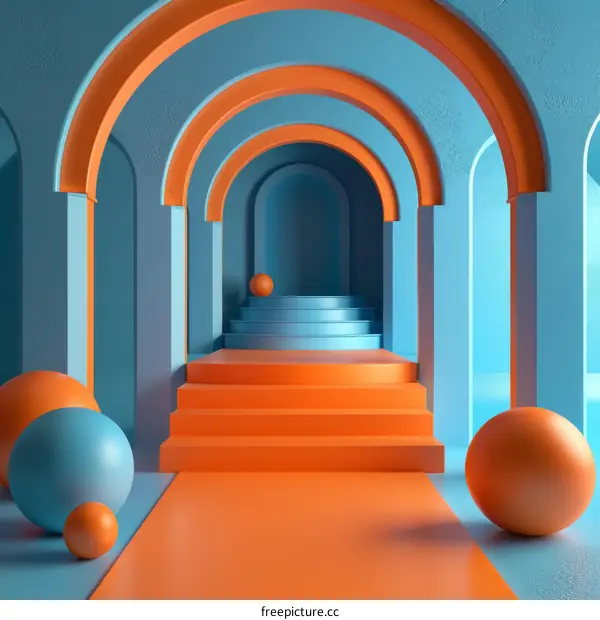 Abstract Geometric Archway Corridor with Vivid Colors