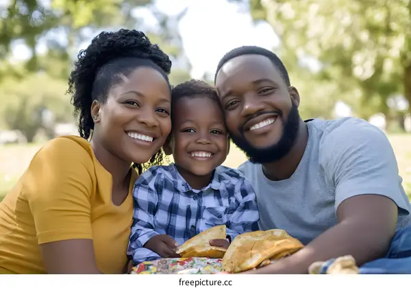 Happy African American Family Portrait in a Park
