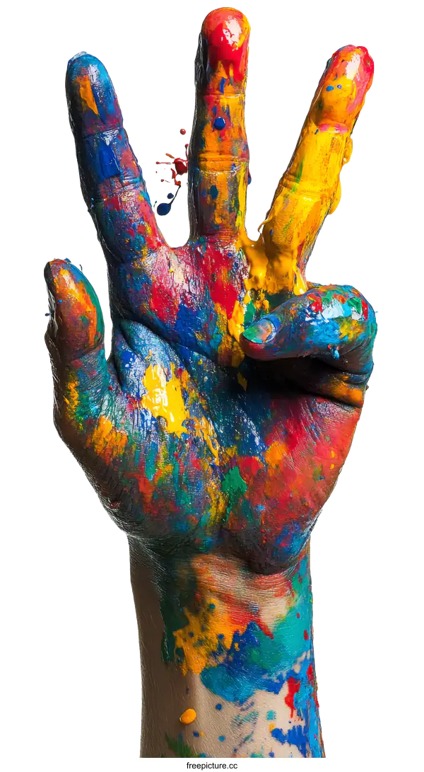 [Transparent Background PNG]Colorful Hand Showing Three Fingers