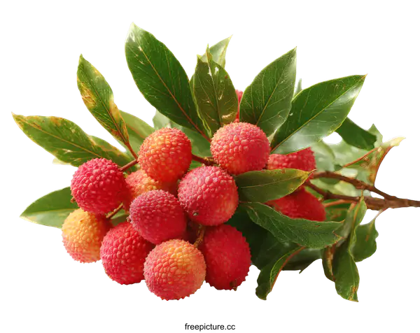 [Transparent Background PNG]Fresh Lychee Fruits on Branch with Leaves