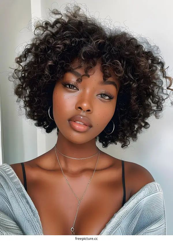 Portrait of a Woman with Curly Hair