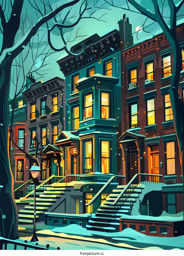 Snowy Winter Night in City