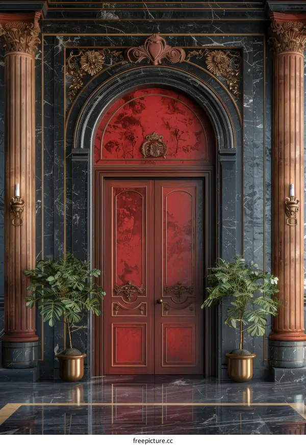 Luxurious Red Doorway in a Grand Mansion