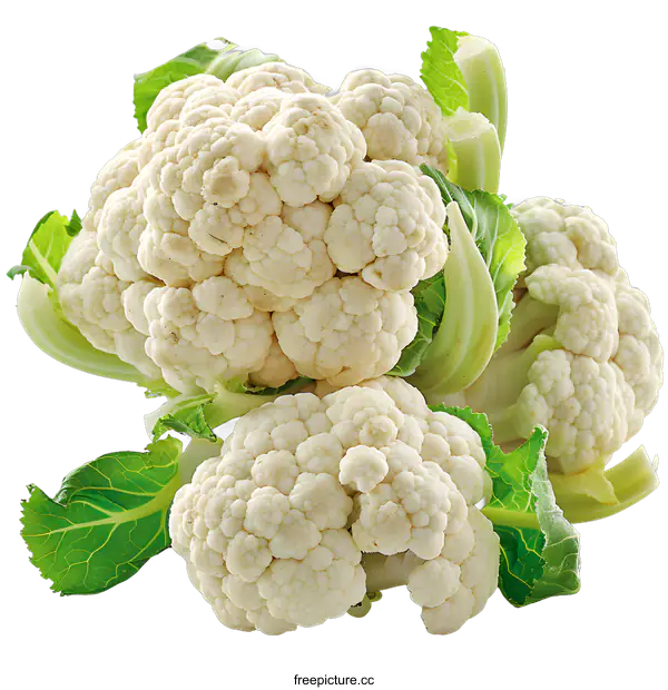 [Transparent Background PNG]White cauliflower florets with green leaves
