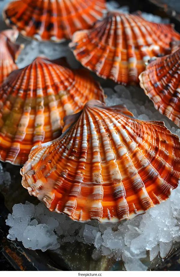 Fresh scallops on ice