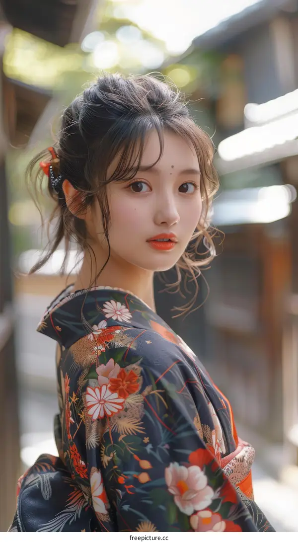 Beautiful Asian Woman in Traditional Japanese Kimono