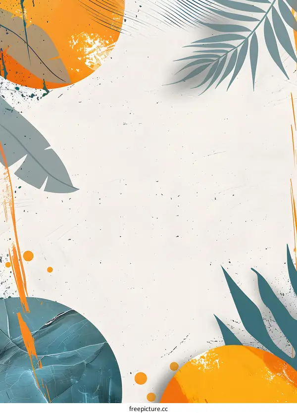 Abstract Background With Tropical Leaves And Geometric Shapes