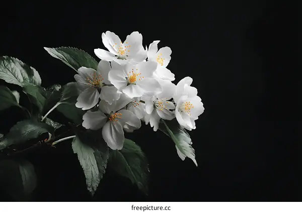 Close-up of Blooming White Flowers on a Dark Background