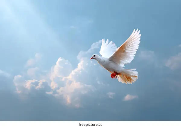 White Dove Soaring in a Cloudy Sky