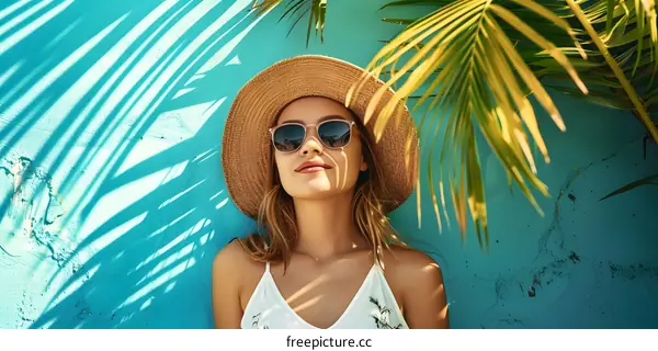 Summer Fashion Woman With Hat And Sunglasses