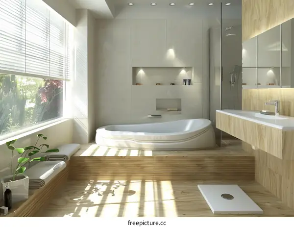 Modern Bathroom with Wooden Accents