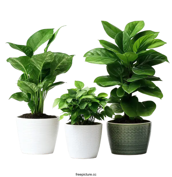 [Transparent Background PNG]Three potted plants on a white background