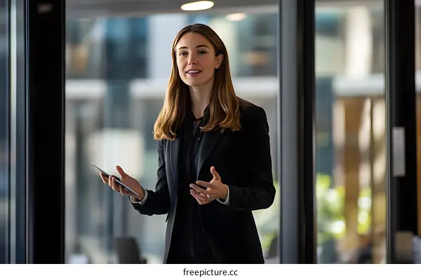 Businesswoman giving a presentation using a tablet device