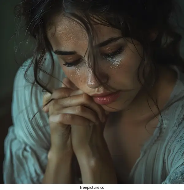 Portrait of a Beautiful Woman with Closed Eyes