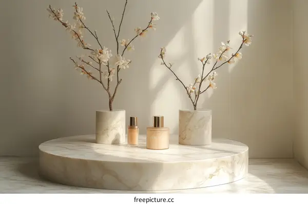 Elegant Marble Display with Blooming Flowers