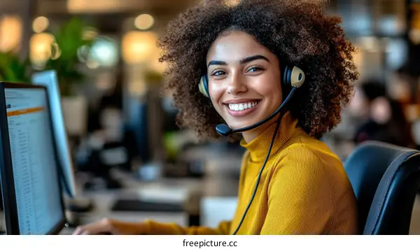 Smiling Customer Service Representative at Work