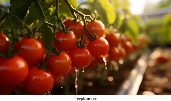 Close-up of Ripe Tomatoes in a Greenhouse