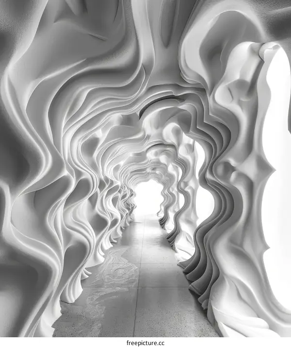 Futuristic Tunnel Made of White Parametric Waves