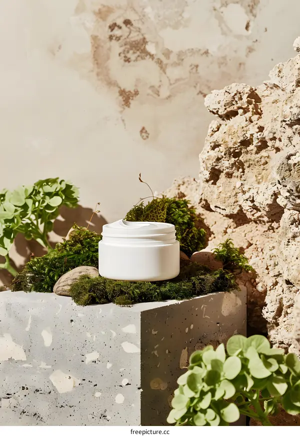 Natural Cream Jar on Moss Covered Rock