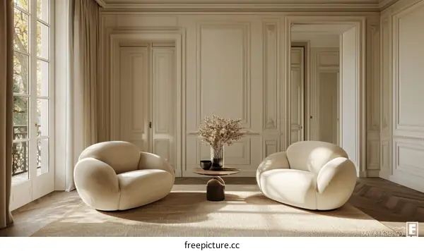 Two soft chairs in a bright room