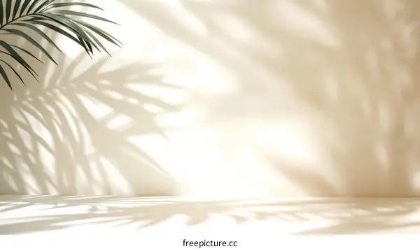Abstract Minimalist Palm Leaf Shadows on Light Beige Background