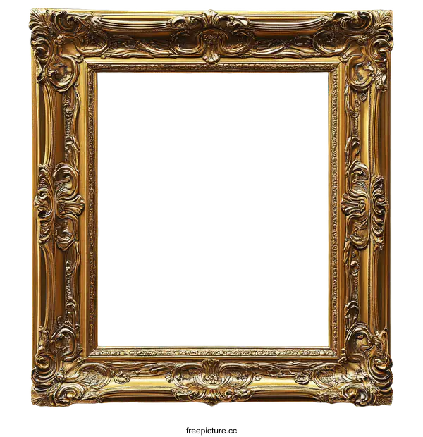 [Transparent Background PNG]Golden Antique Picture Frame