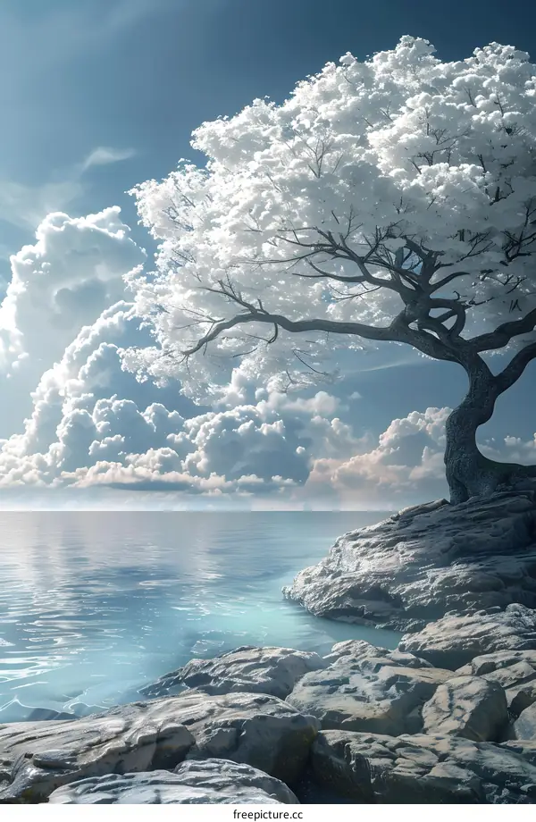 Lonely Tree Under Blue Sky and White Clouds