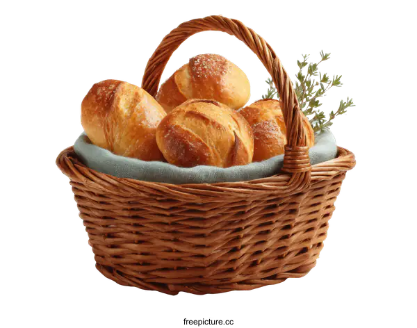 [Transparent Background PNG]Wicker Basket Filled with Freshly Baked Breads