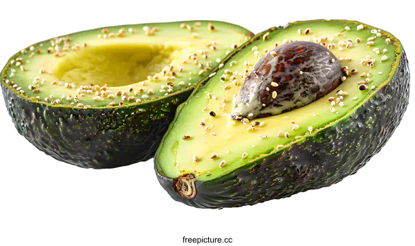 [Transparent Background PNG]Ripe Green Avocado Cut in Half
