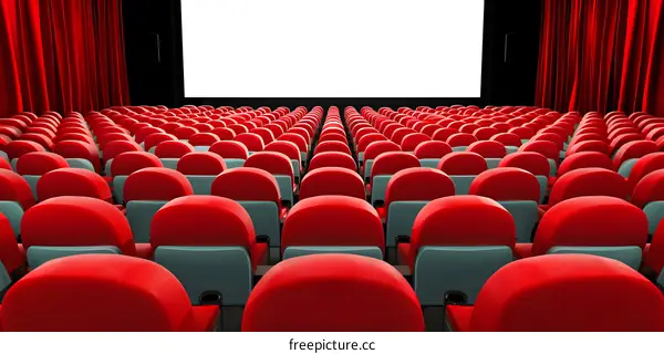 Empty Red Seats in a Cinema with a White Screen