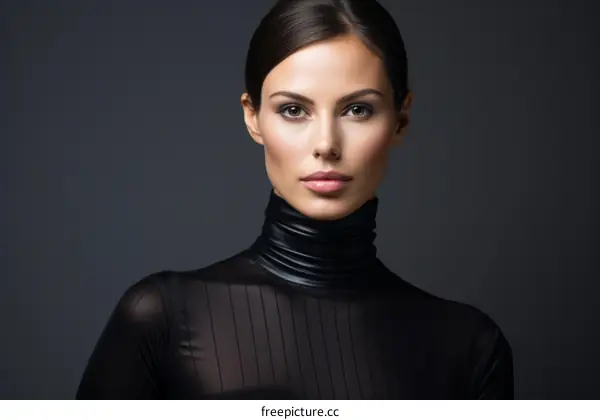 portrait of a beautiful young woman in black turtleneck