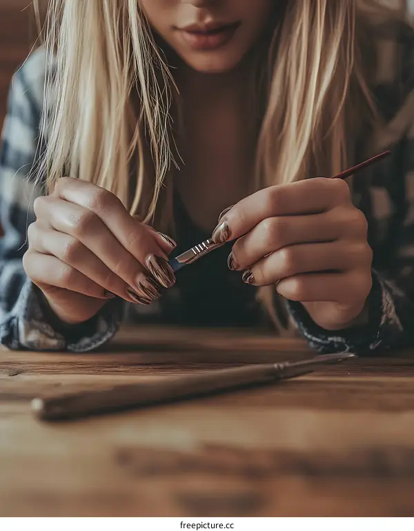 Close Up of Woman Hands Holding Paintbrush