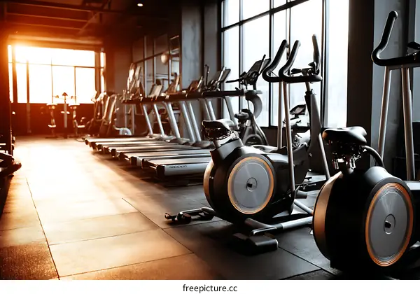 Modern Fitness Center Interior with Exercise Equipment