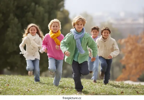 Children Running in a Park on a Sunny Day