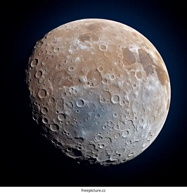 The surface of the Moon is heavily cratered, with a large number of craters visible on this image.